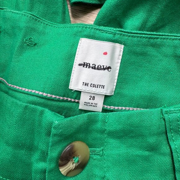 New Anthropologie Maeve The Colette Linen Cropped Wide Leg Pants Bright Green 28 - Picture 4 of 9